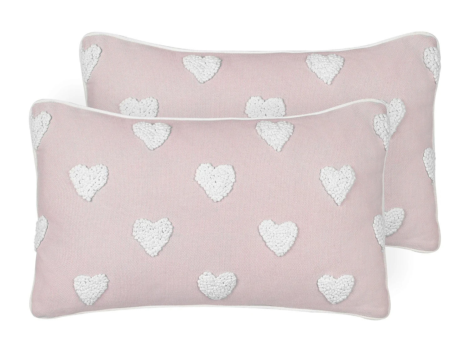 Lot de 2 coussins en coton brodé à motif de cœurs rose 30 x 50 cm GAZANIA
