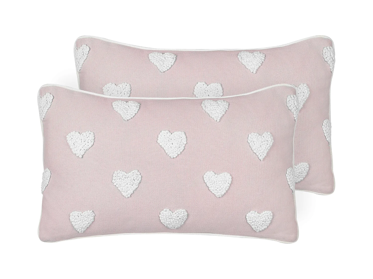 Lot de 2 coussins en coton brodé à motif de cœurs rose 30 x 50 cm GAZANIA
