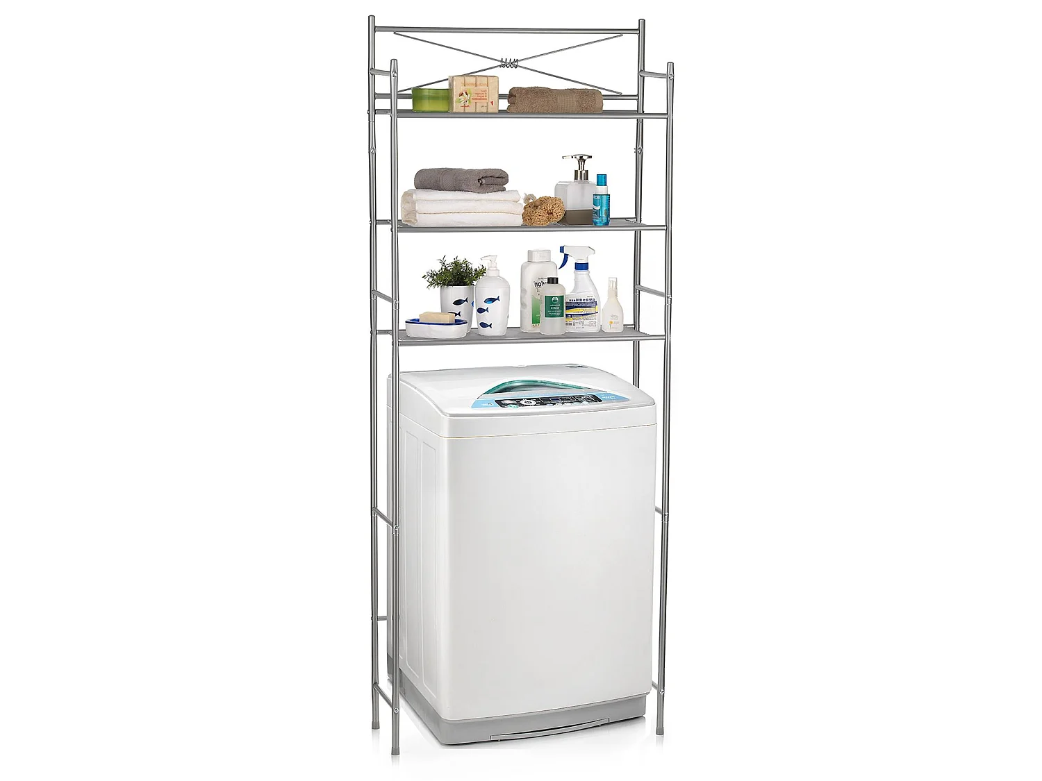 Etagère de salle de bain MARSA meuble de rangement au-dessus des toilettes wc ou lave-linge avec 3 tablettes, en métal gris foncé