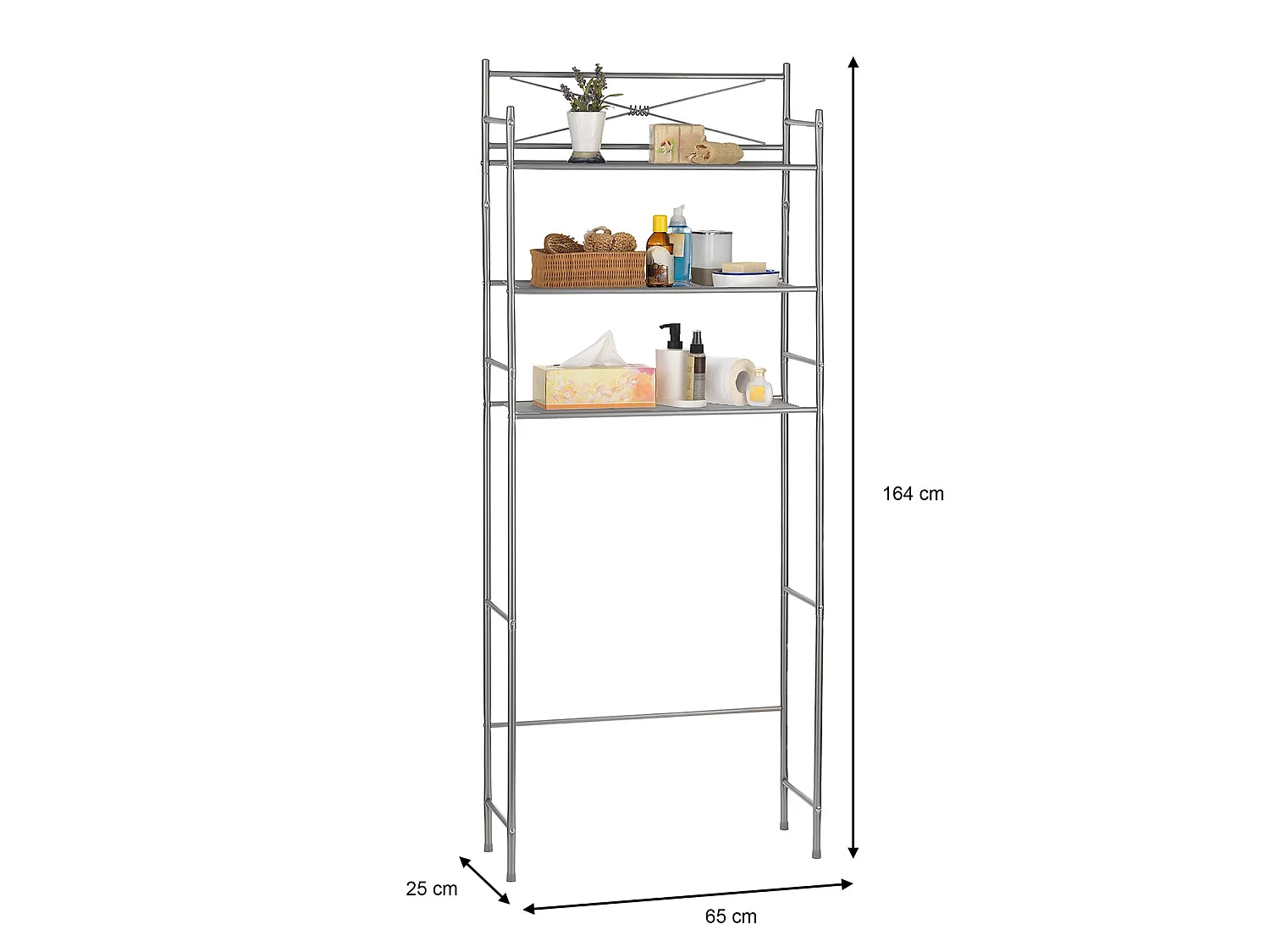 Etagère de salle de bain MARSA meuble de rangement au-dessus des toilettes wc ou lave-linge avec 3 tablettes, en métal gris foncé