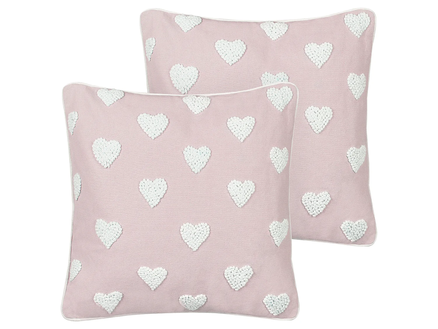 Lot de 2 coussins en coton brodé à motif de cœurs rose 45 x 45 cm GAZANIA