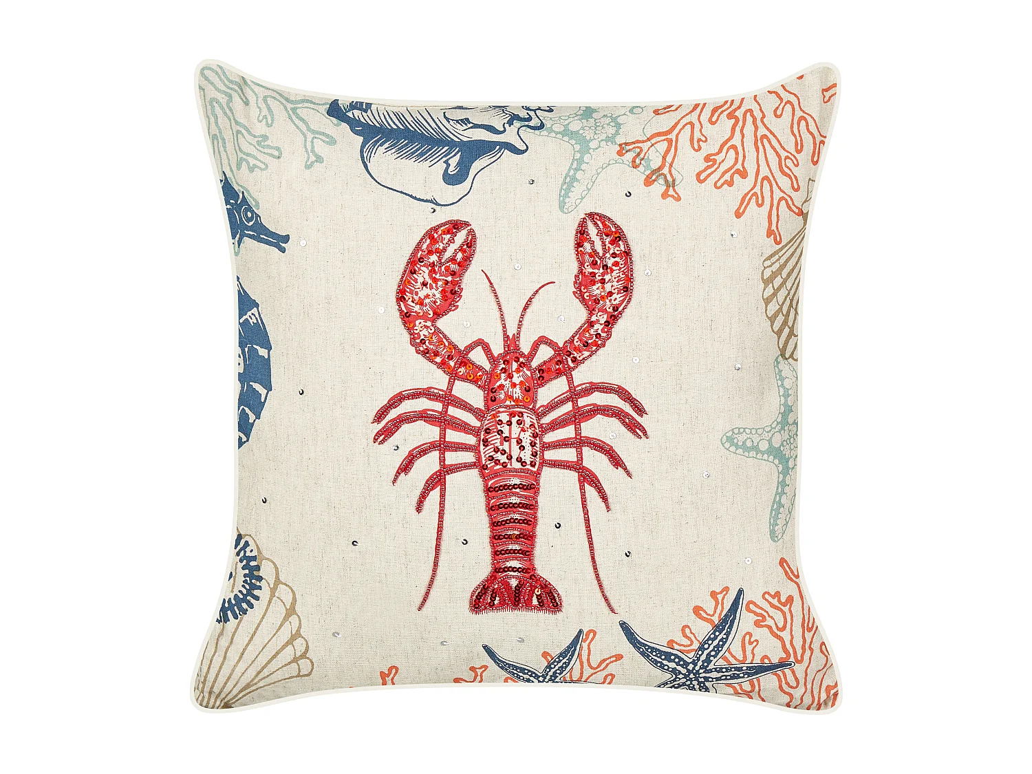 Almofada decorativa KELP Linho 45 x 45 cm Creme Padrão animal