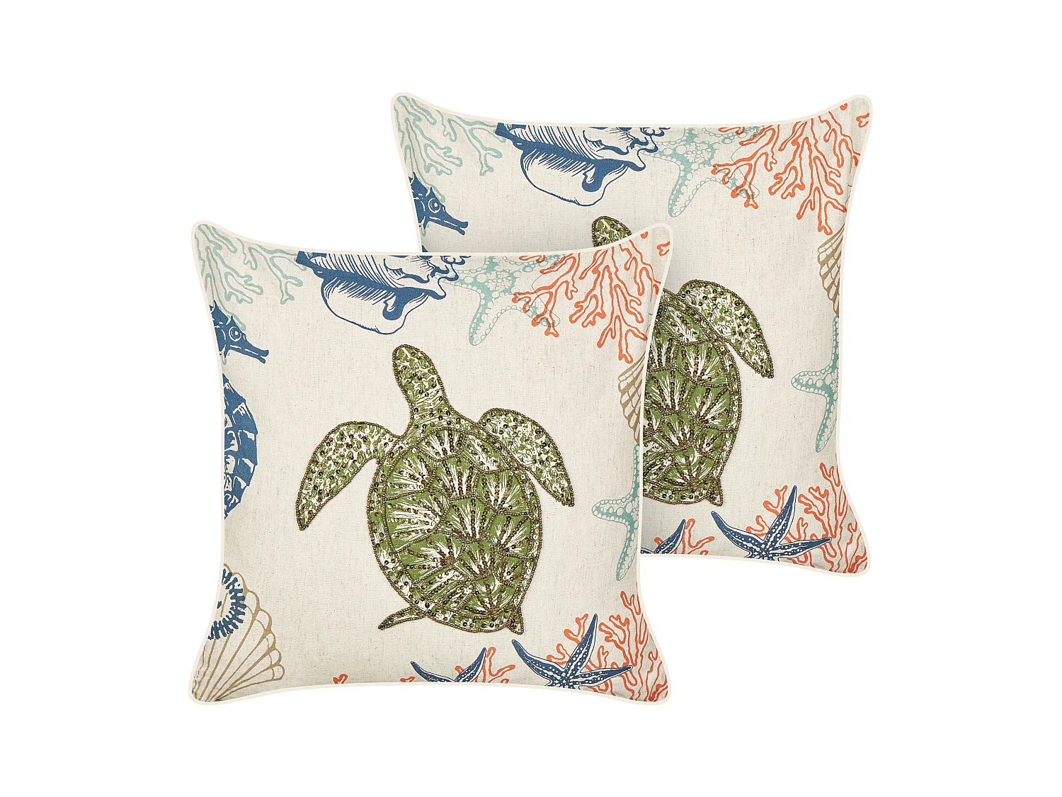 Lot de 2 coussins décoratifs ALGAE Lin 45 x 45 cm Beige Motif animal