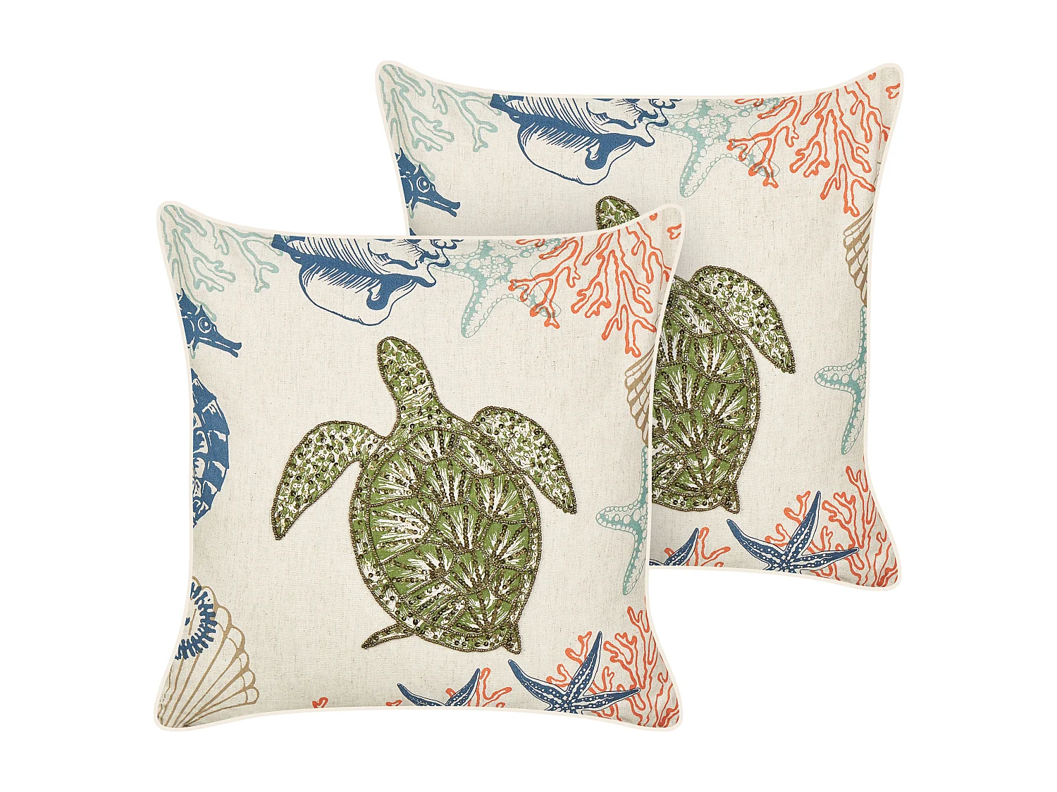 Conjunto de 2 almofadas decorativas ALGAE Linho 45 x 45 cm Creme Padrão animal