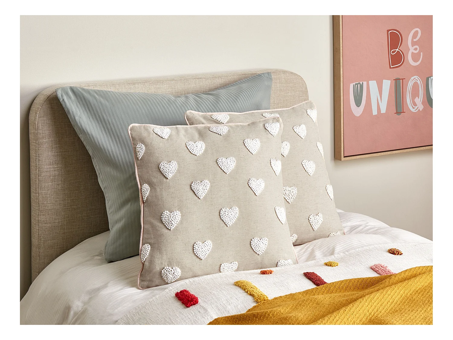 Dekokissen Herzen Baumwolle beige 45 x 45 cm 2er Set GAZANIA