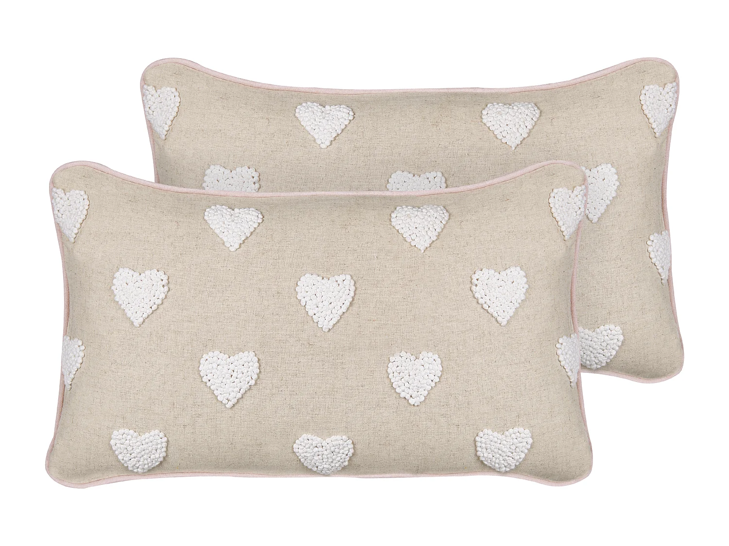Lot de 2 coussins en coton brodé à motif de cœurs beige 30 x 50 cm GAZANIA