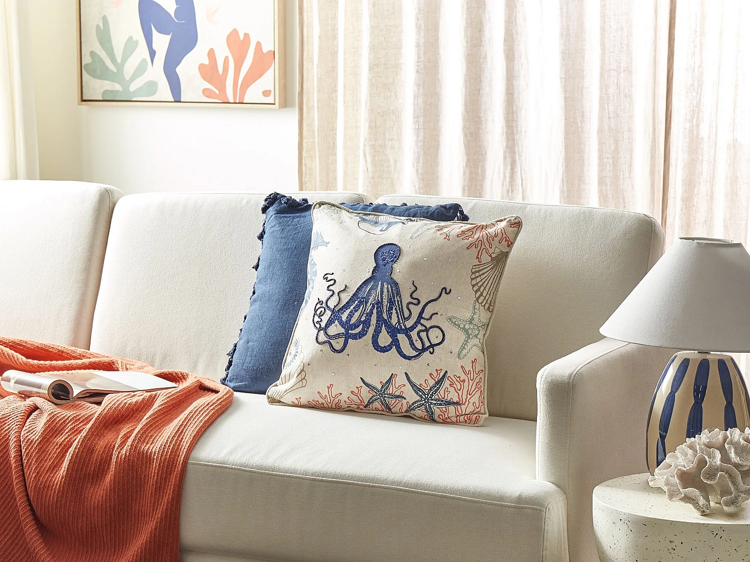 Almofada decorativa ACROPORA Linho 45 x 45 cm Creme Padrão animal