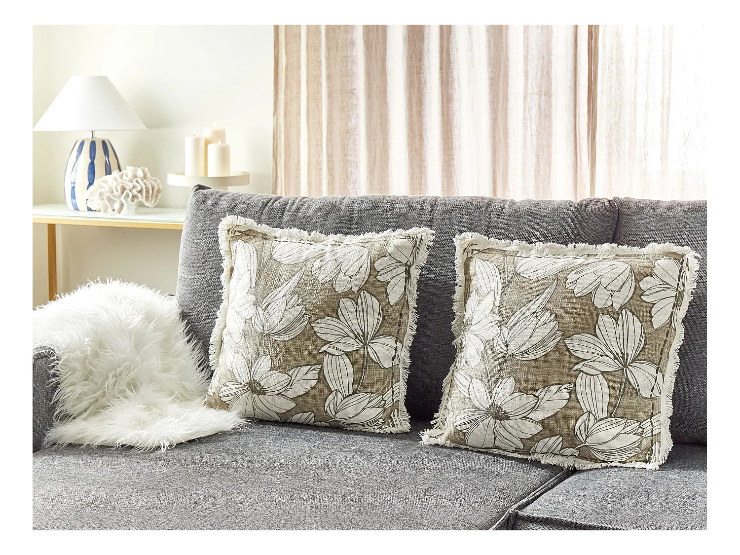 Lot de 2 coussins décoratifs CYANOTIS Coton 45 x 45 cm Vert Motif floral