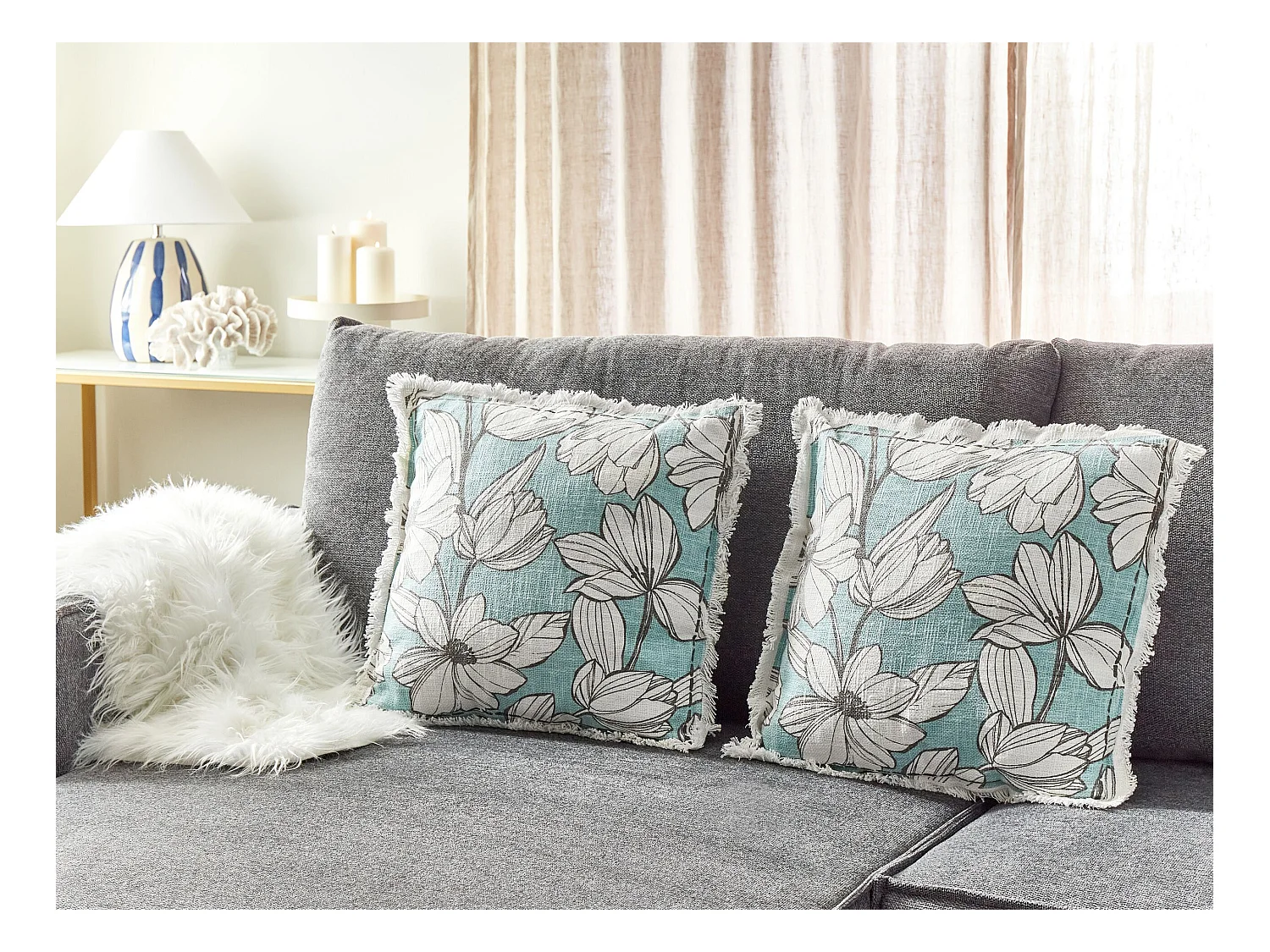 Lot de 2 coussins décoratifs CYANOTIS Coton 45 x 45 cm Bleu clair Motif floral