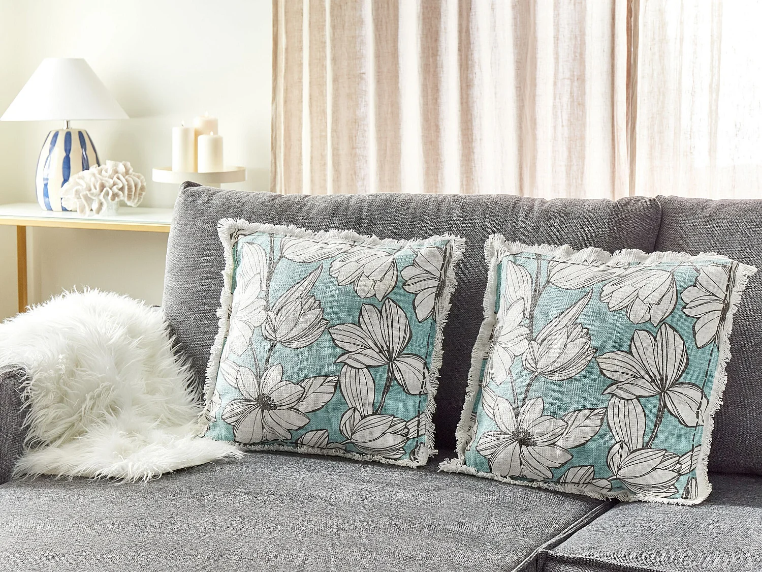 Set di 2 cuscini CYANOTIS Cotone 45 x 45 cm Azzurro Trama floreale