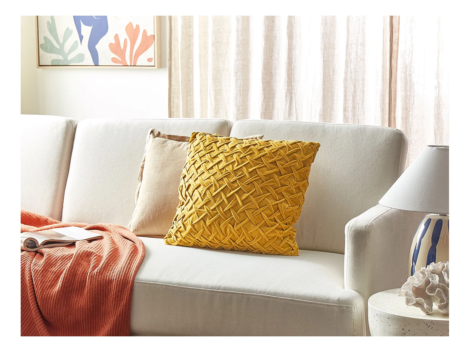 Coussin CHOISYA Coton 45 x 45 cm Jaune Unicolore