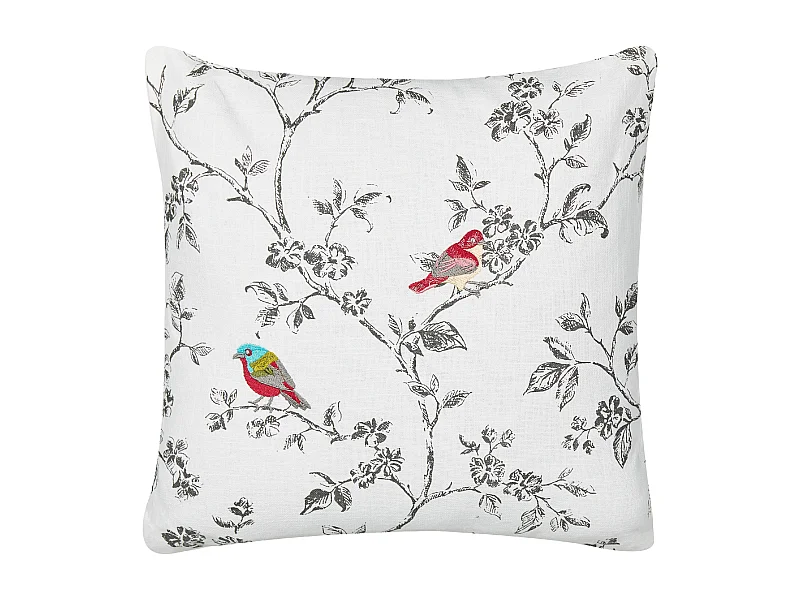 Cojín de algodón blanco con pájaros bordados 45 x 45 cm DILLENIA