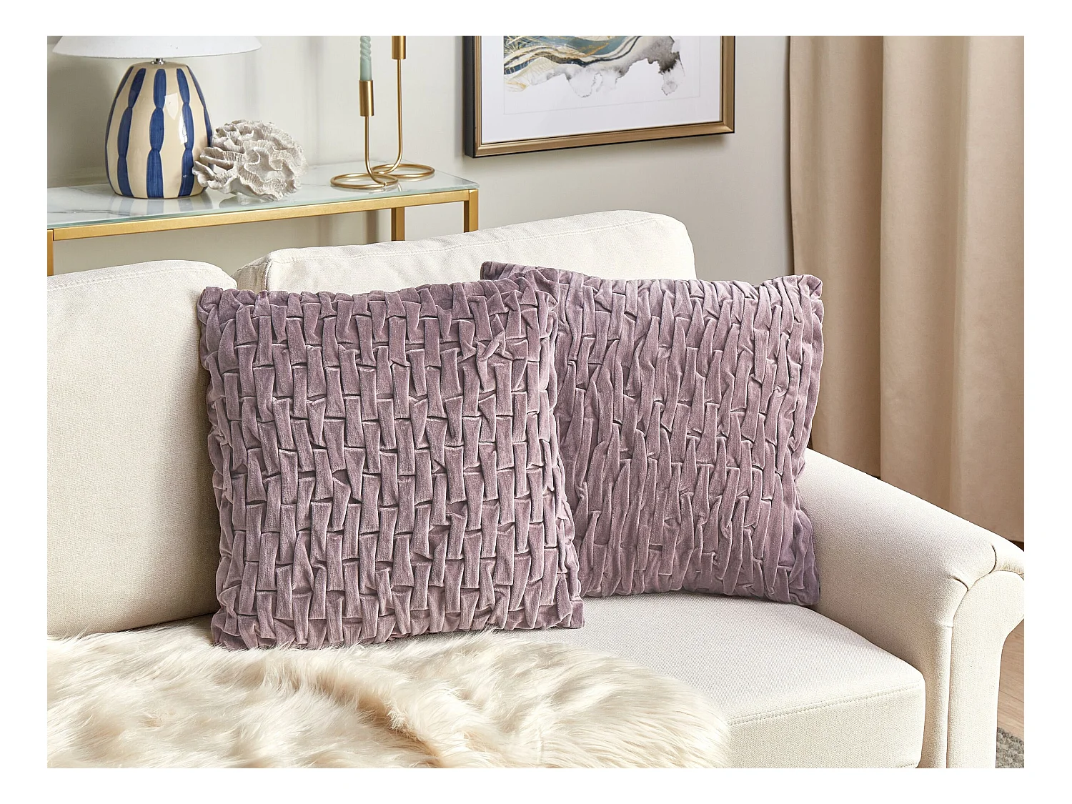 Lot de 2 coussins décoratifs CHIRITA Velours 45 x 45 cm Violet Unicolore