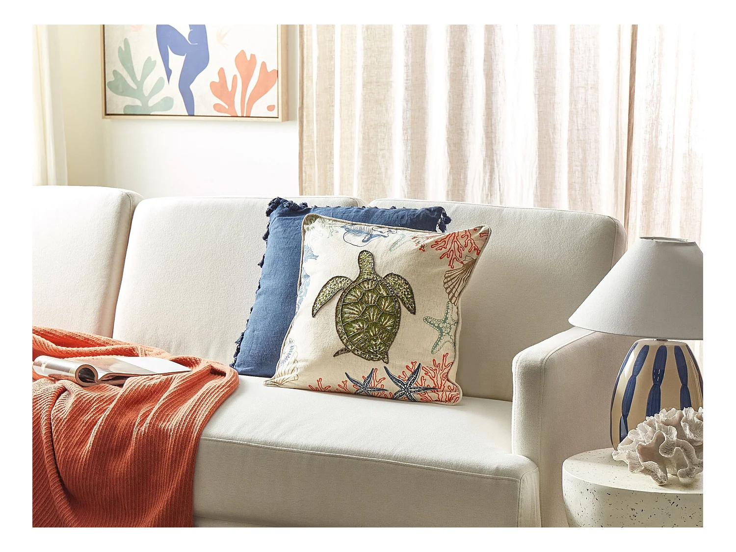 Coussin ALGAE Lin 45 x 45 cm Beige Motif animal