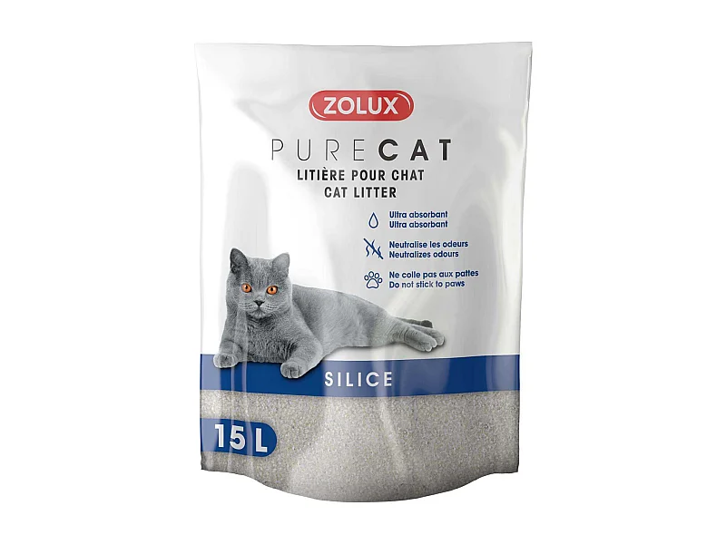 Litière silice nature Purecat 15 litres