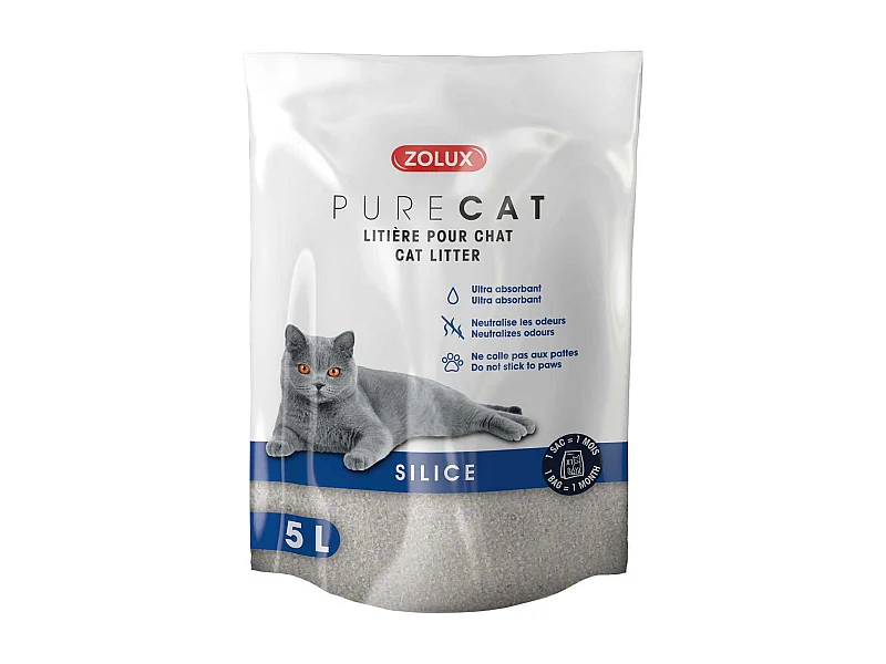 Litière silice nature Purecat 5 litres