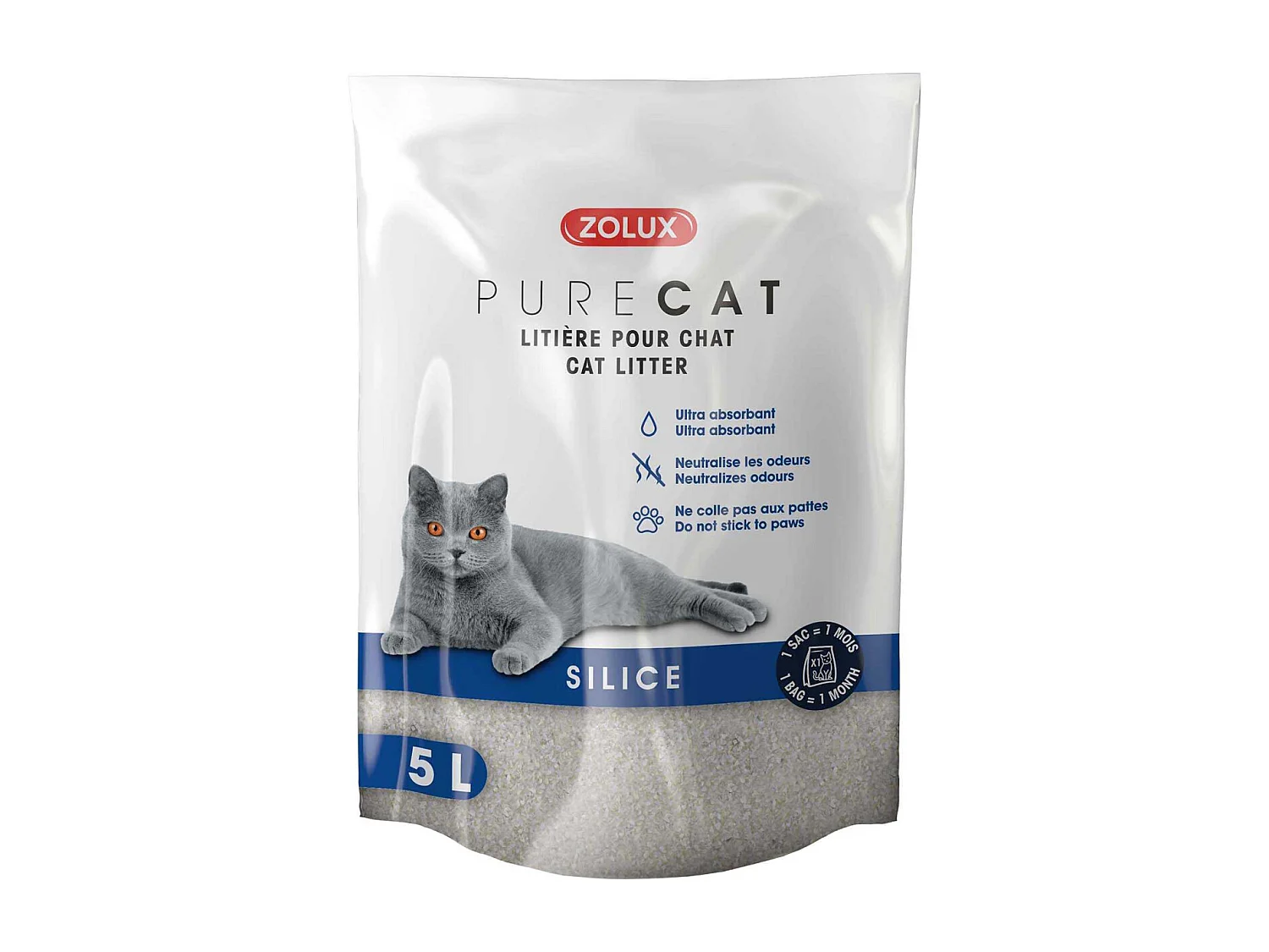 Litière silice nature Purecat 5 litres