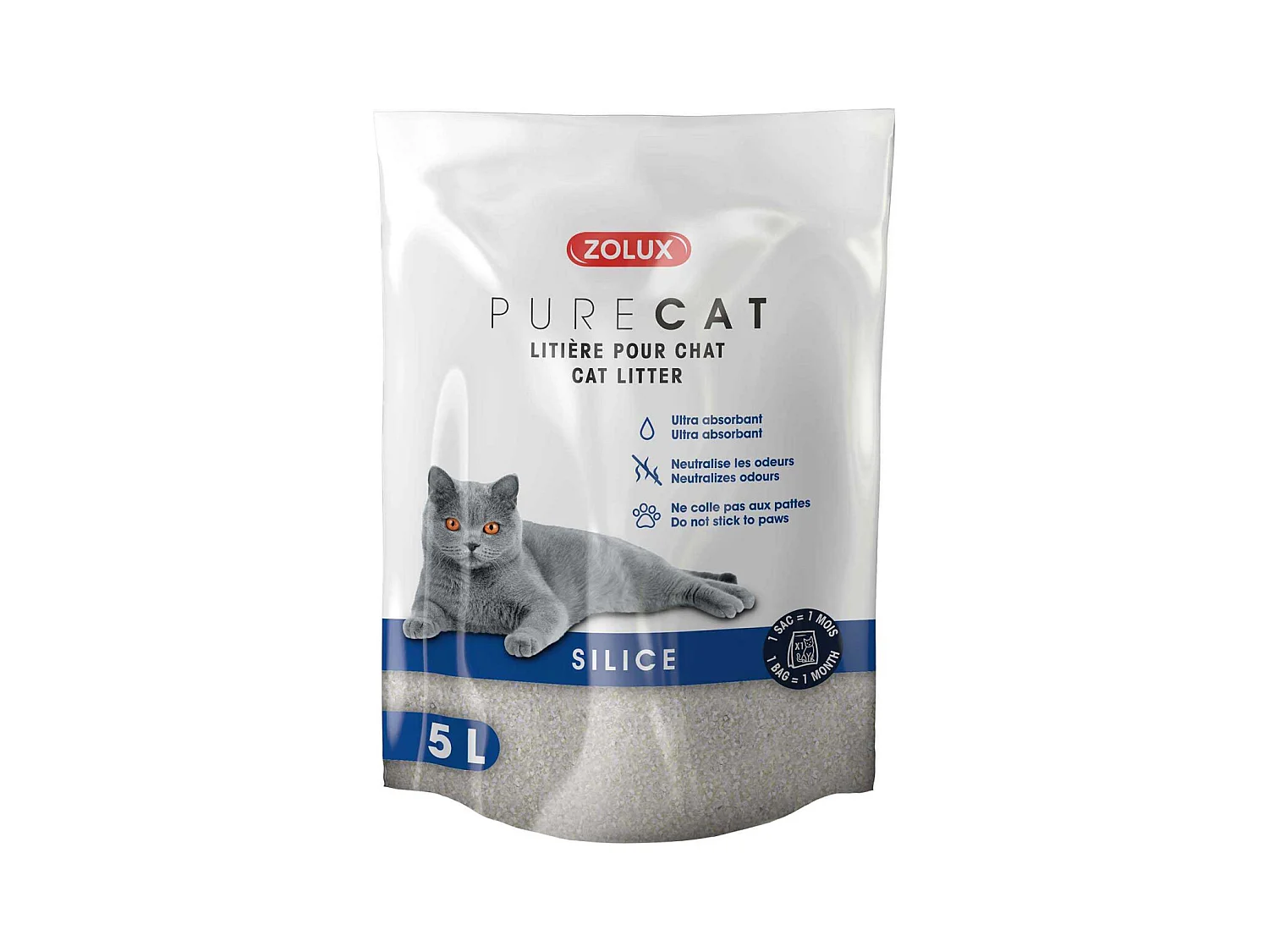 Litière silice nature Purecat 5 litres