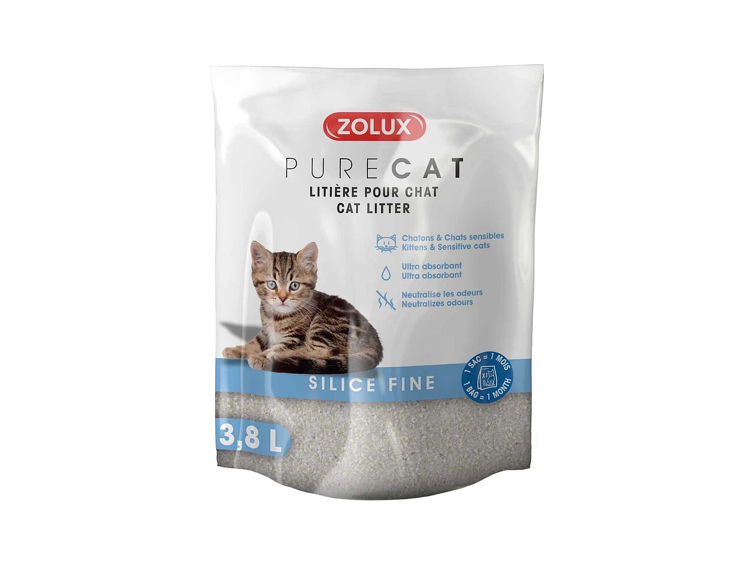 Litière silice fine Purecat 3.8 litres