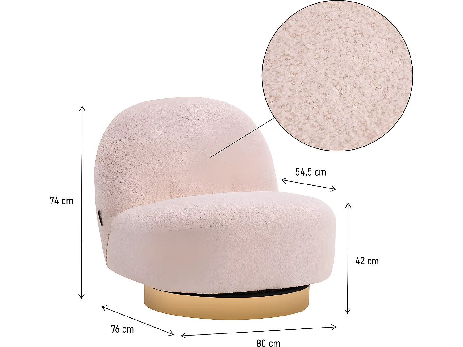 Fauteuil bouclette pivotant "Churchill" - 76 x 80 x 74 cm - Blanc