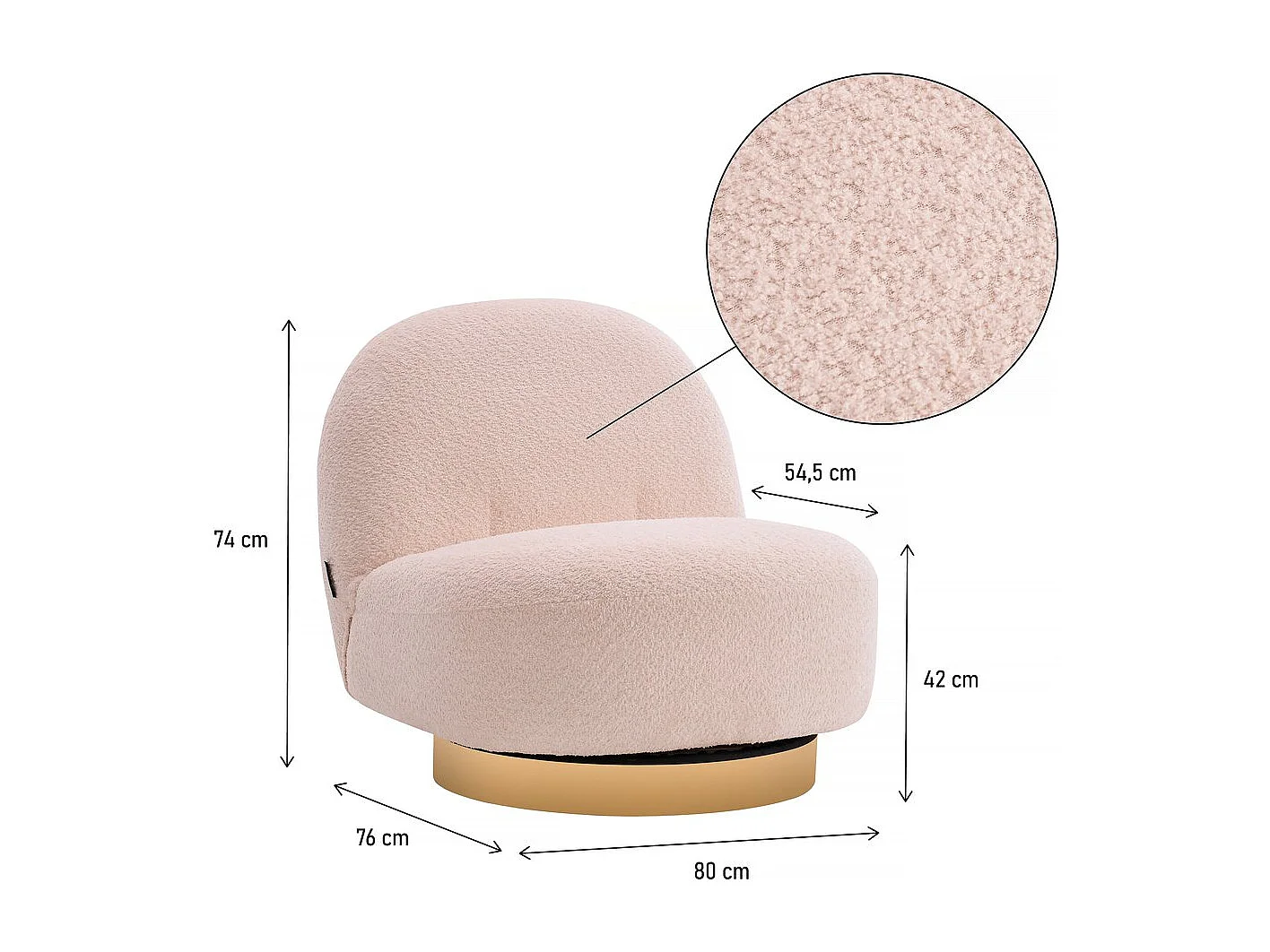 Fauteuil bouclette pivotant "Churchill" - 76 x 80 x 74 cm - Blanc