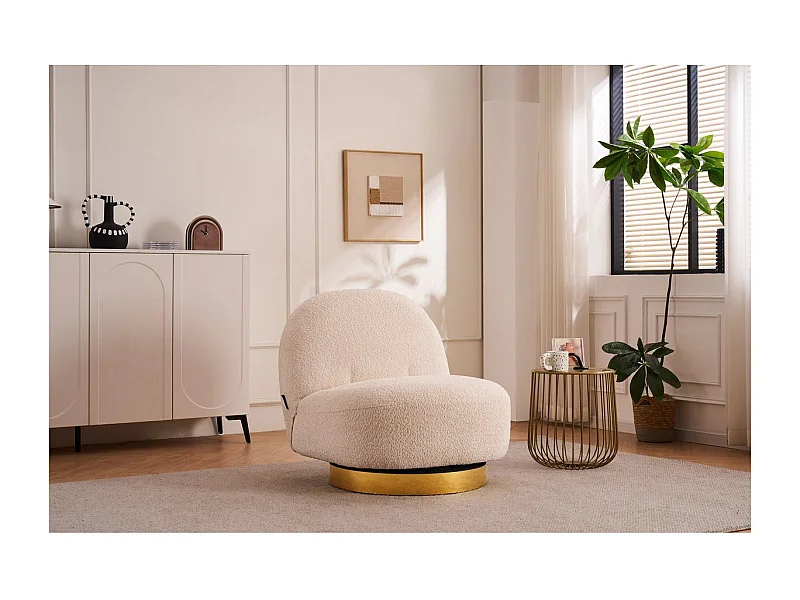 Poltrona bouclette girevole "Churchill" - 76 x 80 x 74 cm - Bianco