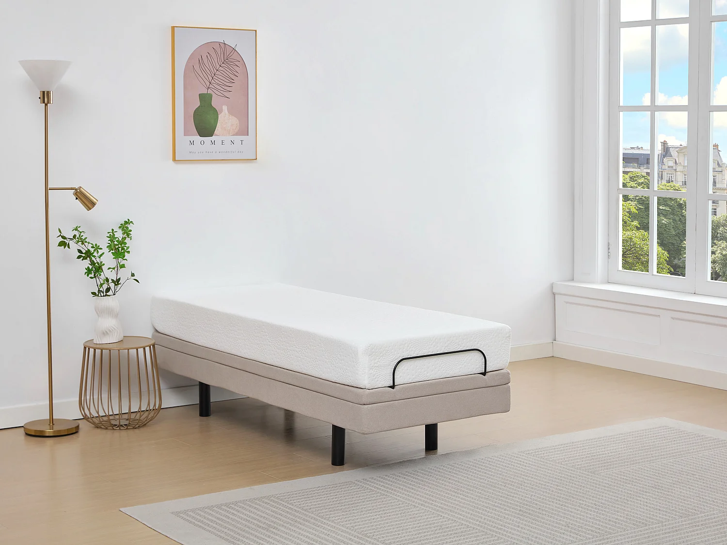 Sommier électrique de relaxation déco - 80 x 200 cm - Tissu - Beige - ALPANA de YSMÉE