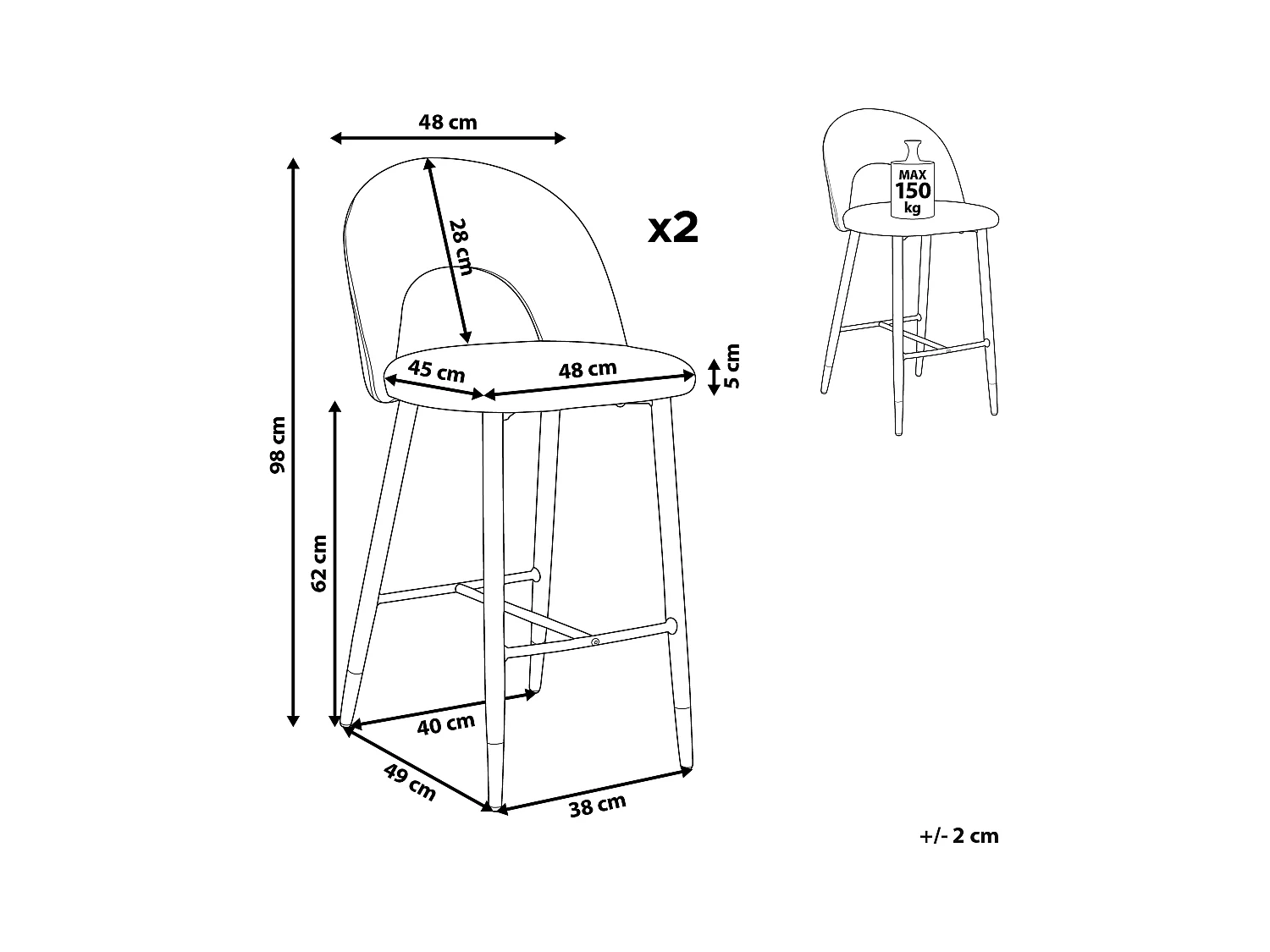 Set mit 2 Barstühlen FALTON Samtstoff Smaragdgrün