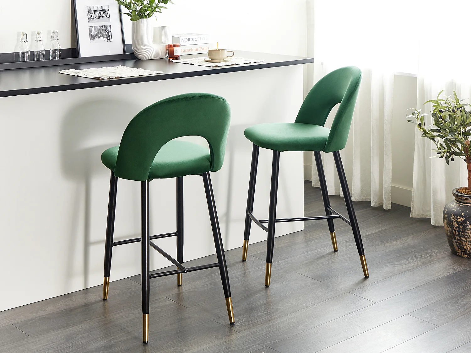 Set van 2 barstoelen FALTON Fluweel Smaragdgroen