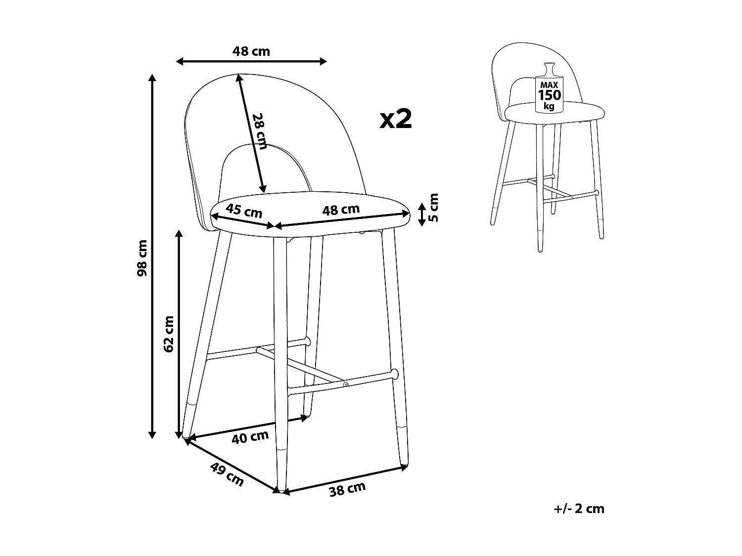 Set van 2 barstoelen FALTON Fluweel Smaragdgroen
