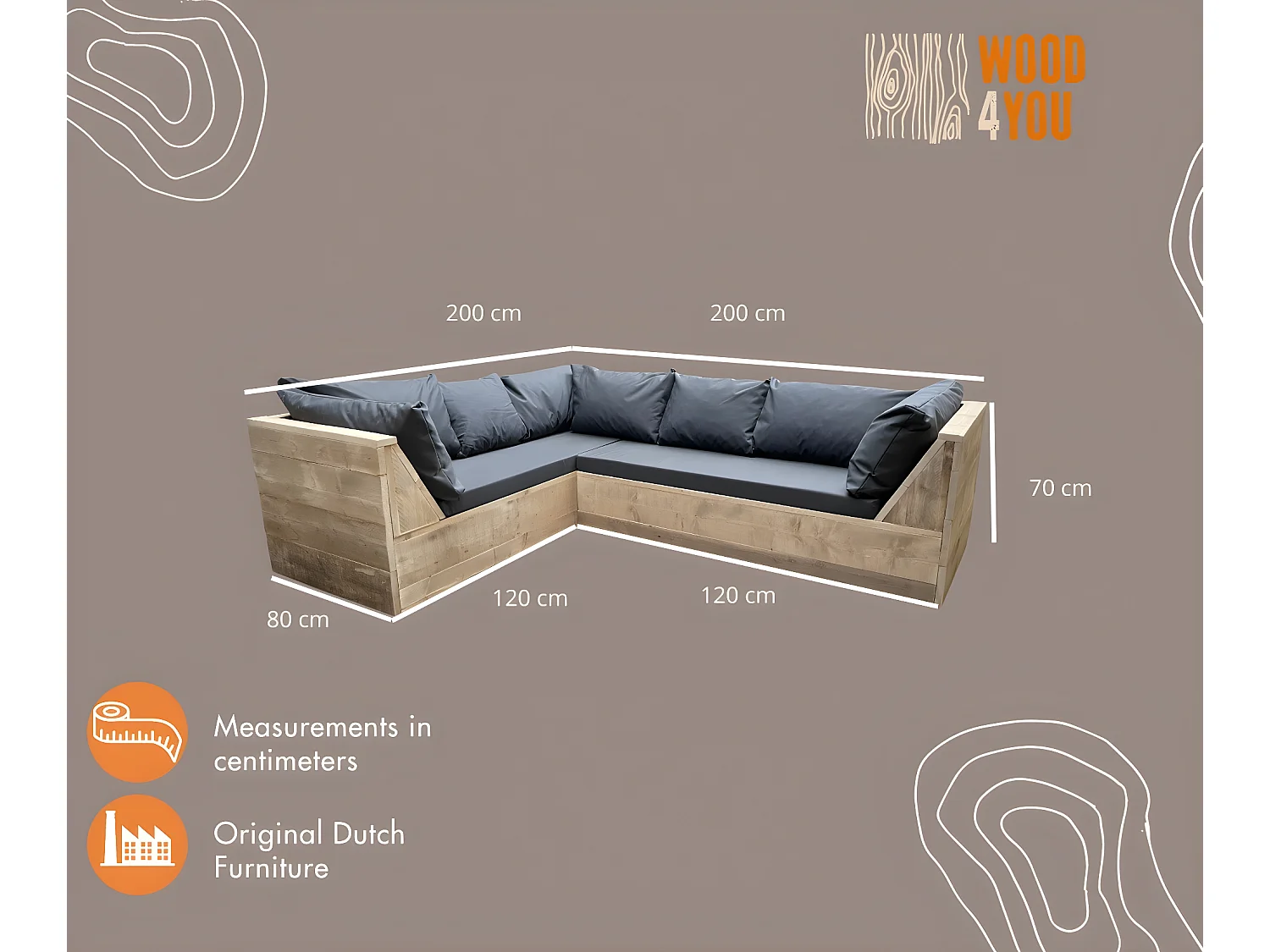 Wood4you - Loungeset - 6 steigerhout - incl Plofkussens - 200cm - 250cm