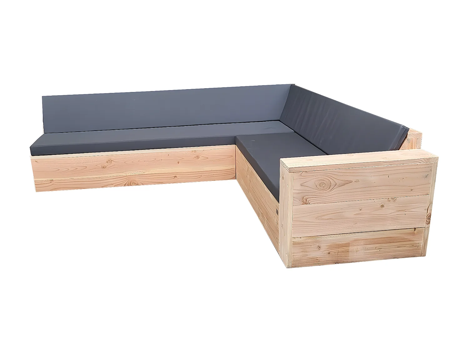 Wood4you - Salon 1 Douglas - forme GL - coussins inclus - 220cm - 200cm