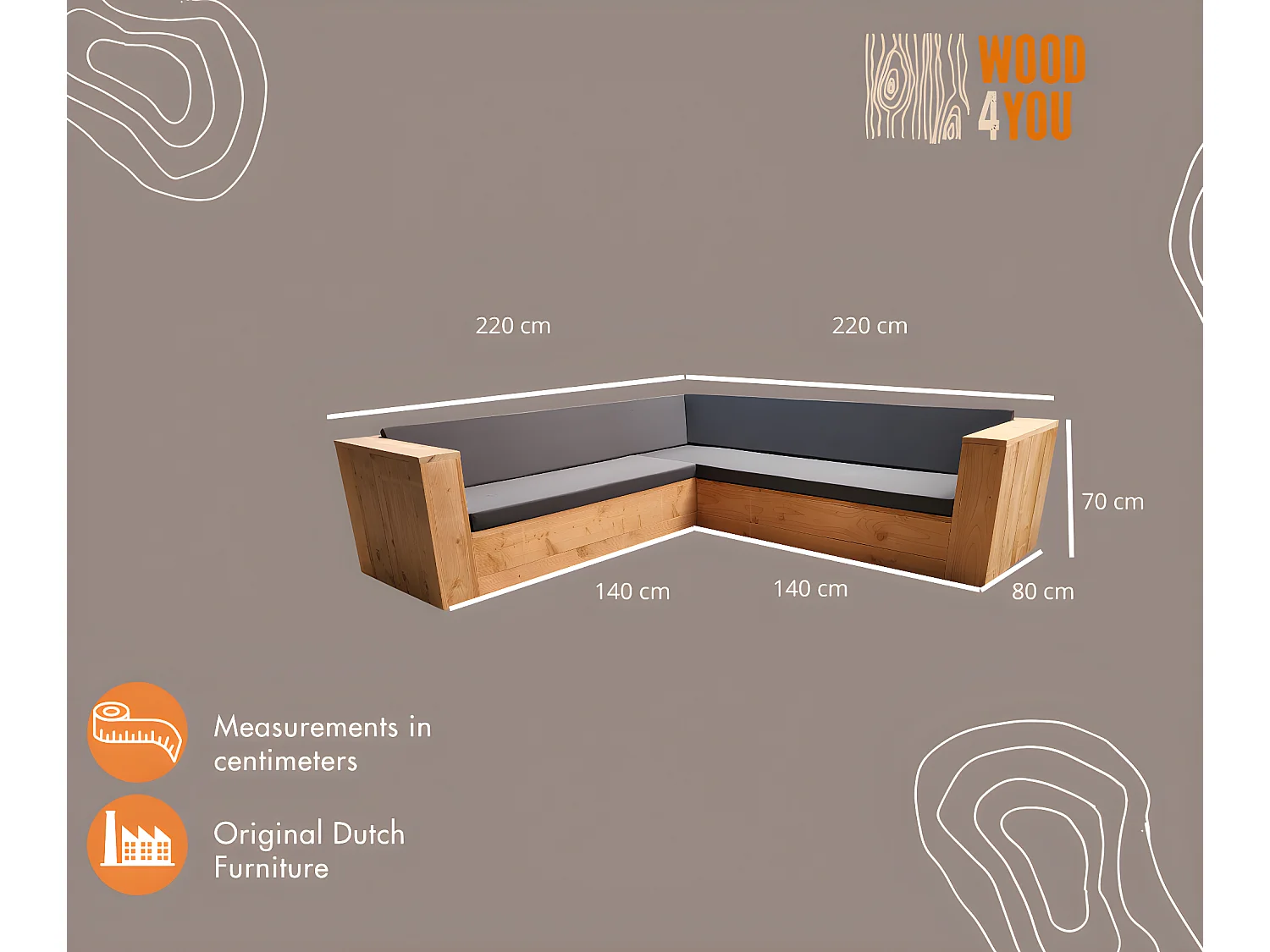 Wood4you - Ensemble lounge 2 douglashout - 220cm - 220cm