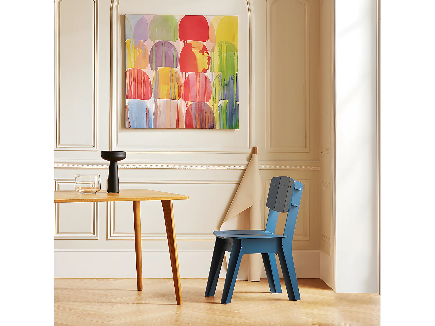 SoBuy Designstoel van hout Comfortabele ergonomische eetkamerstoel met rugleuning Bureaustoel, zithoogte 41 cm, pen- en gatstructuur, blauw, HFST01-B