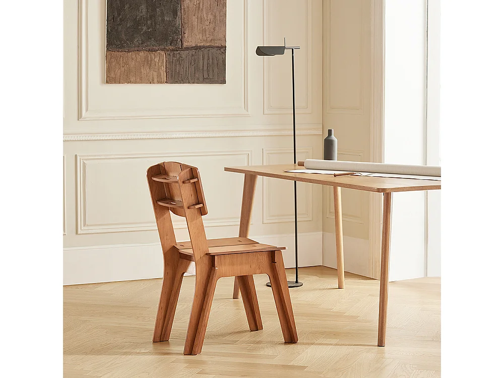 SoBuy Designstoel van hout Comfortabele ergonomische eetkamerstoel met rugleuning Bureaustoel, zithoogte 46 cm, pen- en gatstructuur, bruin, HFST01-BR