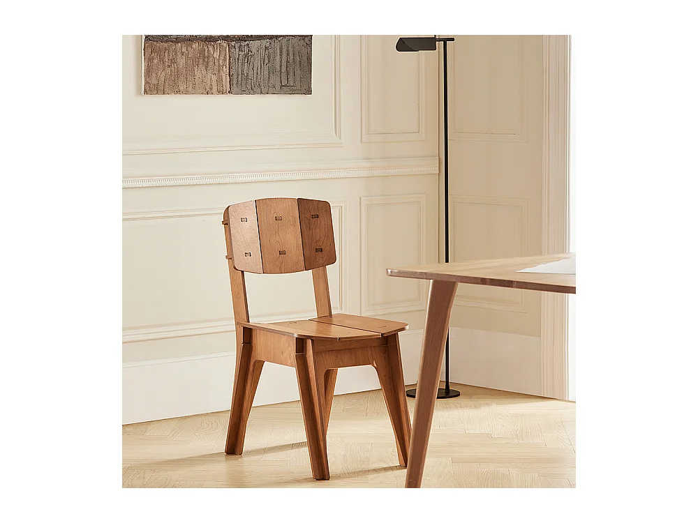 SoBuy Designstoel van hout Comfortabele ergonomische eetkamerstoel met rugleuning Bureaustoel, zithoogte 46 cm, pen- en gatstructuur, bruin, HFST01-BR