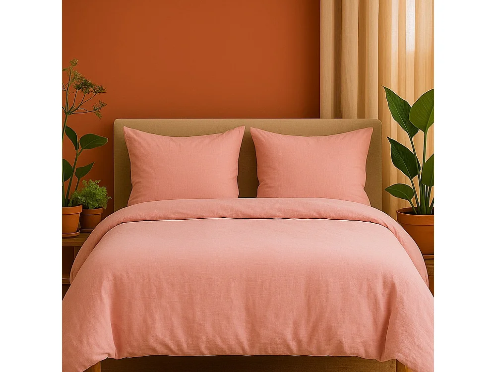 Juego de cama de gasa de algodón rosa 240 x 220 cm