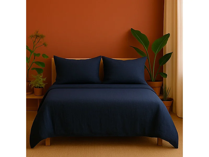 Beddengoed van blauwe katoenen gaas 240 x 220 cm Omkeerbaar - Warm in de winter, Koel in de zomer