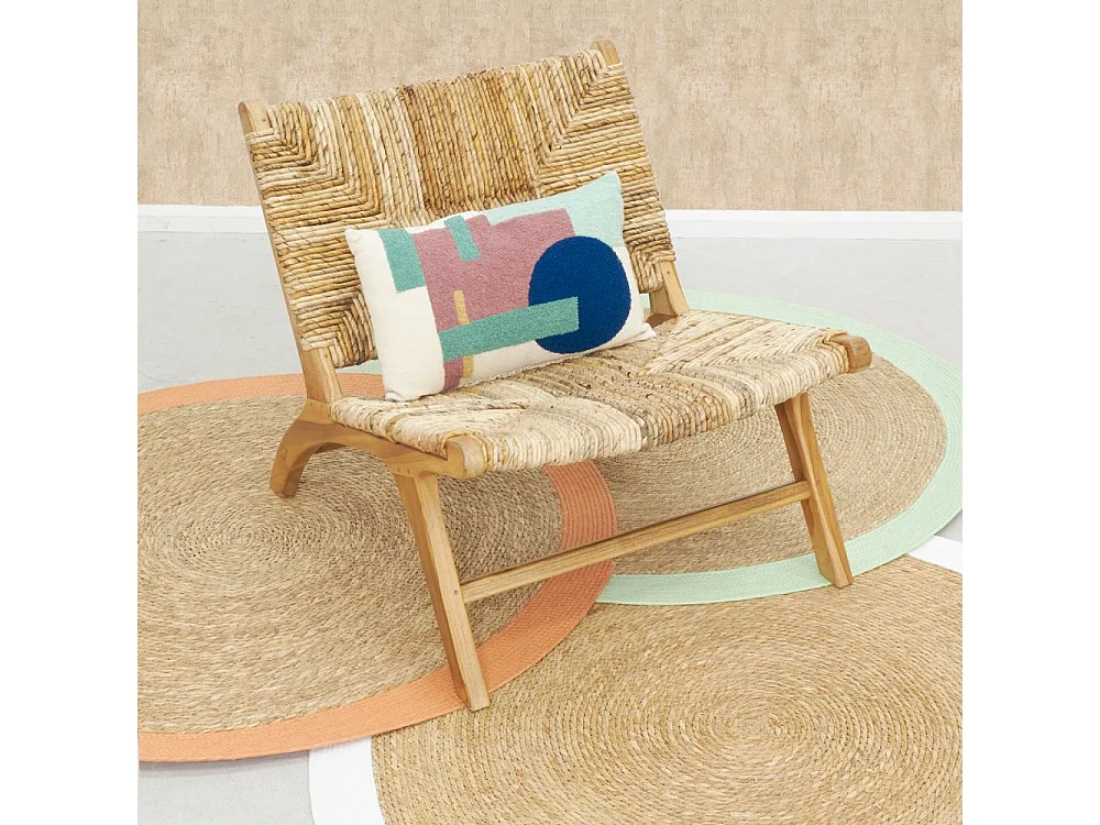 Tapis en jonc 120 cm naturel bordure colorée