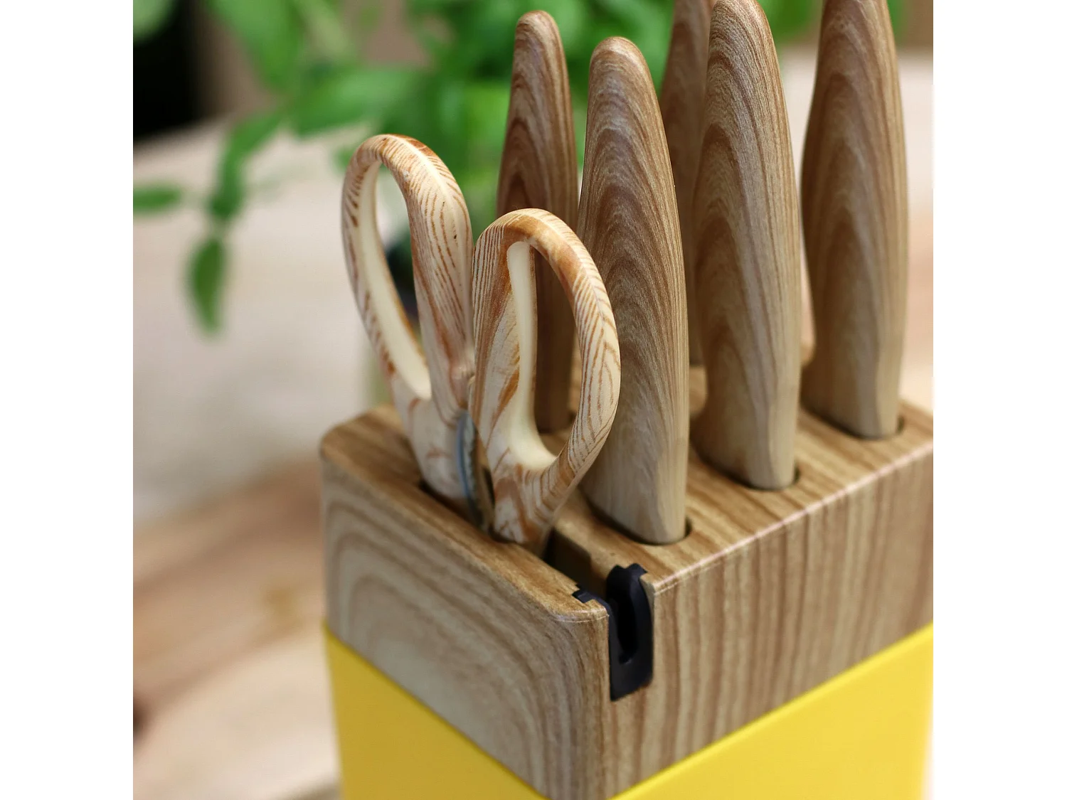 Menastyl - Bloc A Couteaux 6 Pieces En Polypropylene Safran Et Effet Bois