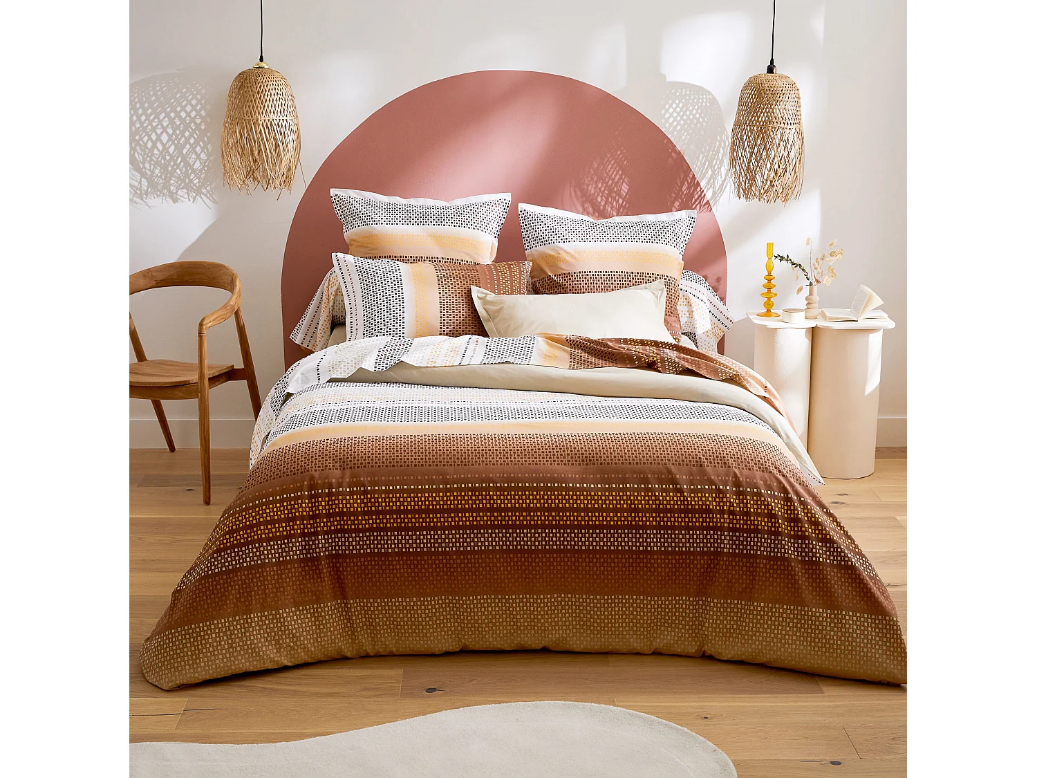 Drap plat imprimé 280x310 cm coton NIAGARA marron Châtaigne
