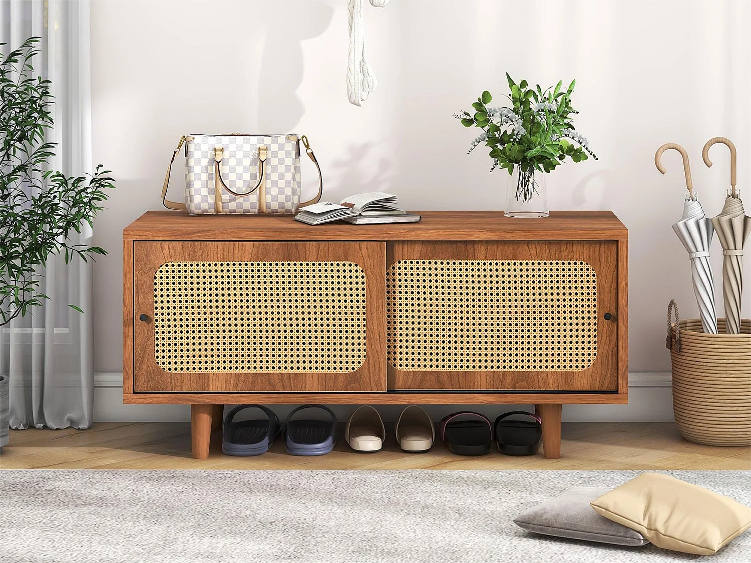 Schoenenkast met 2 schuifdeuren - verstelbare plank - industriële stijl - bruin - 104 x 40 x 48 cm