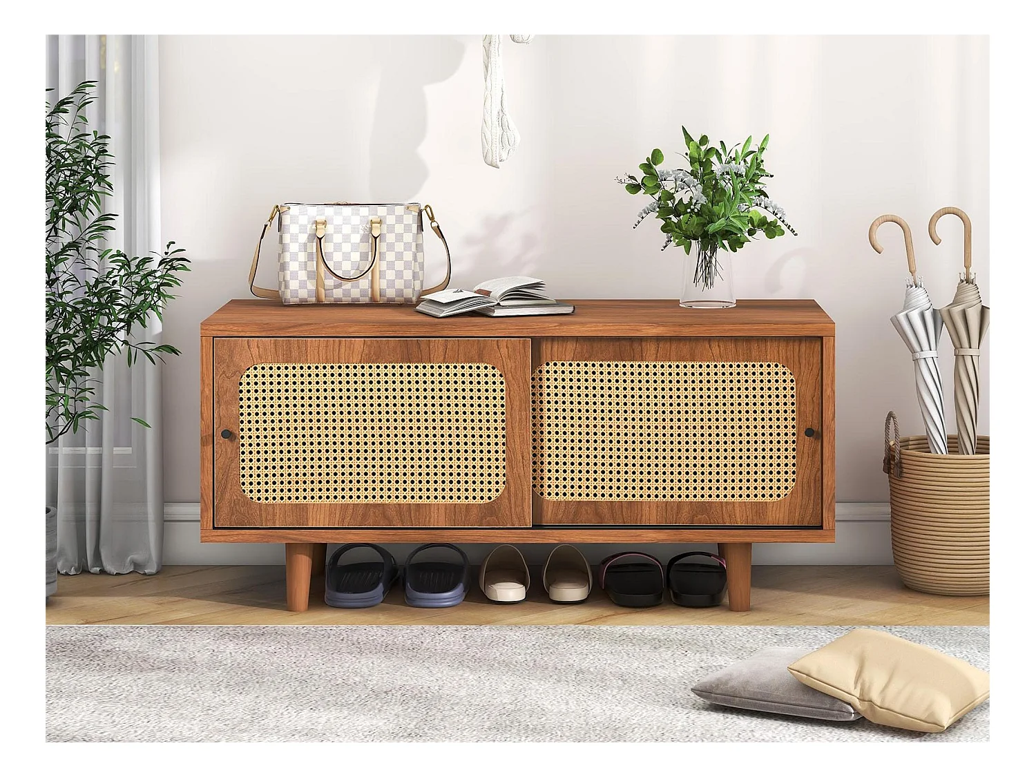 Schoenenkast met 2 schuifdeuren - verstelbare plank - industriële stijl - bruin - 104 x 40 x 48 cm