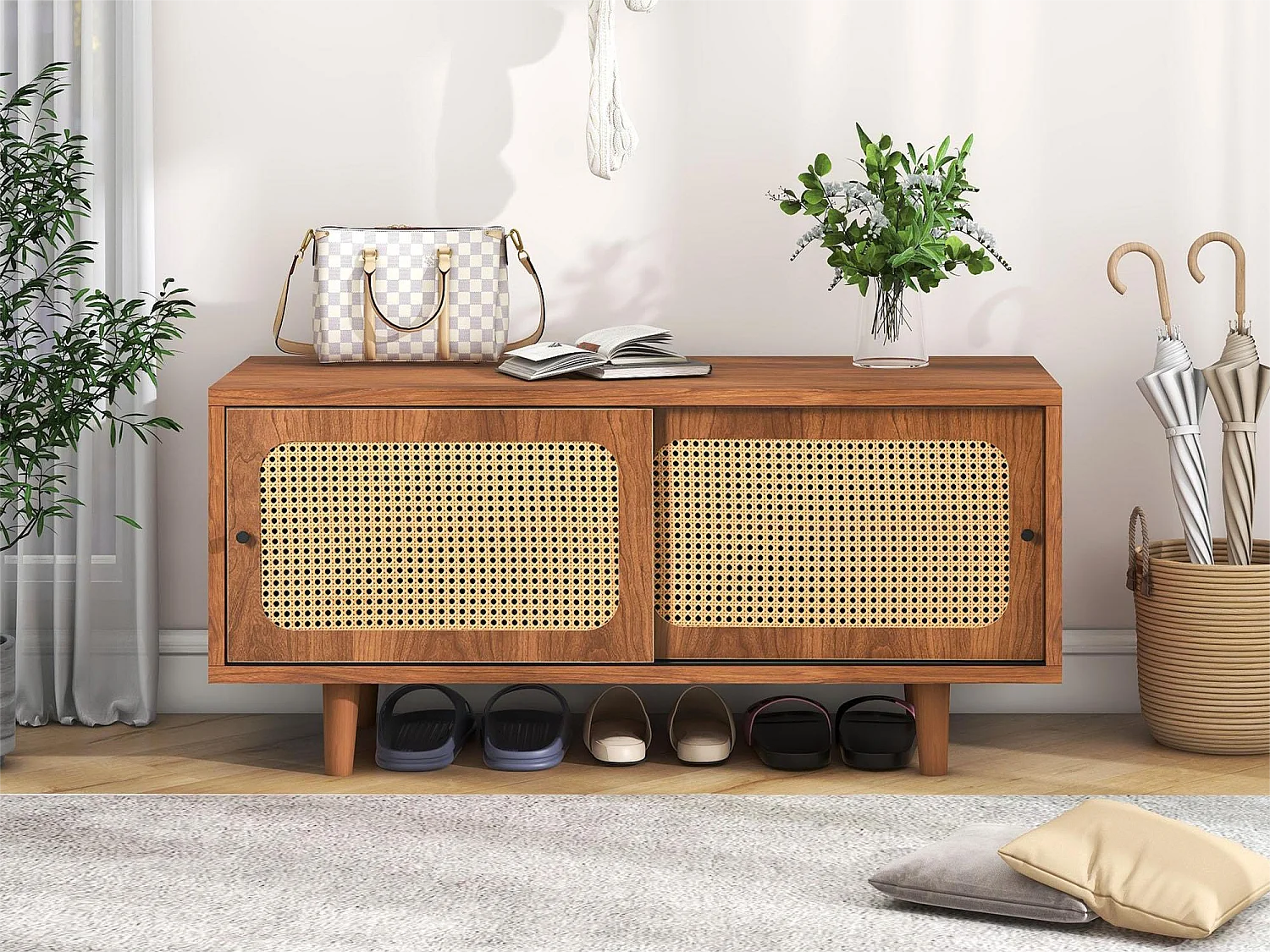 Sapateira com 2 portas de correr - prateleira ajustável - estilo industrial - marrom - 104 x 40 x 48 cm