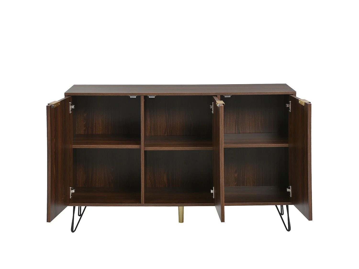 Niedriges Sideboard mit 3 Türen – für Küche und Wohnzimmer – Holz und Metall – Vintage-Stil – Braun