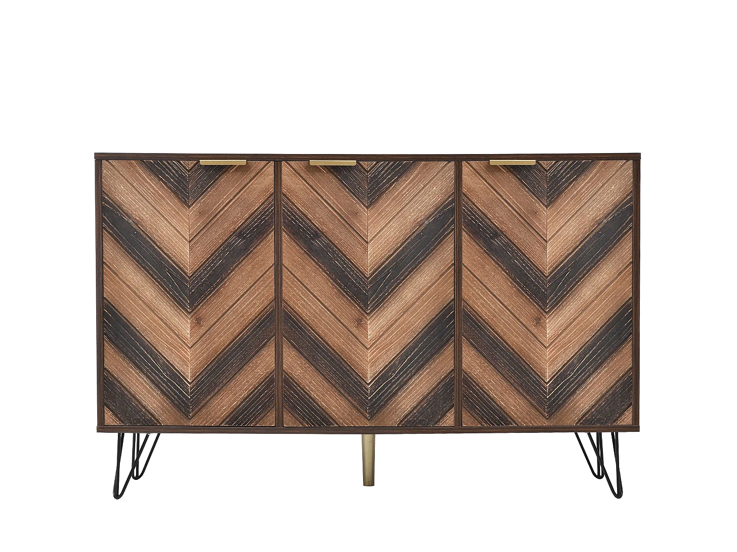 Niedriges Sideboard mit 3 Türen – für Küche und Wohnzimmer – Holz und Metall – Vintage-Stil – Braun