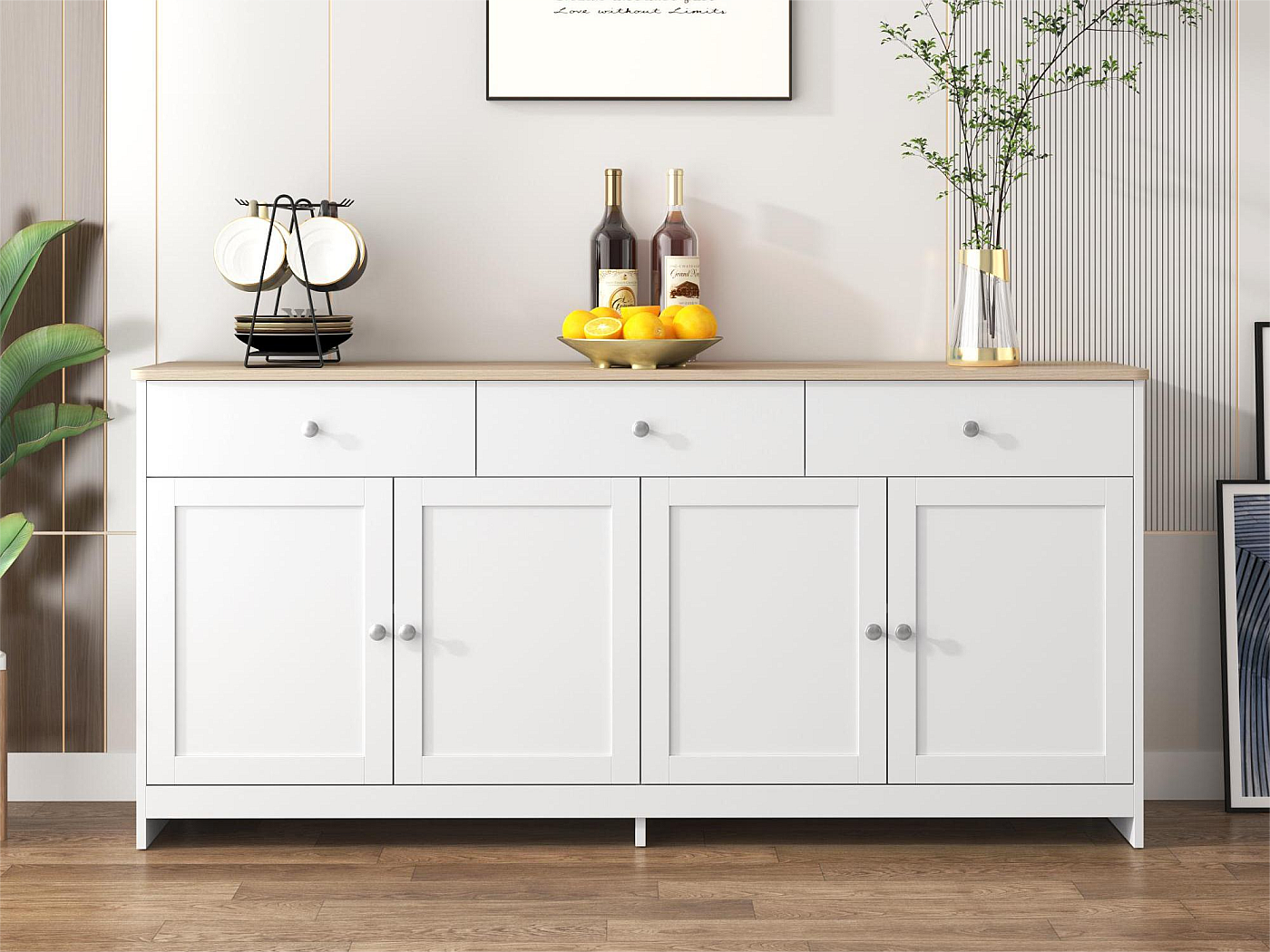 Zwartbruin Dressoir Met 4 Deuren En In Hoogte Verstelbare Planken Voor Woon En Eetkamers
