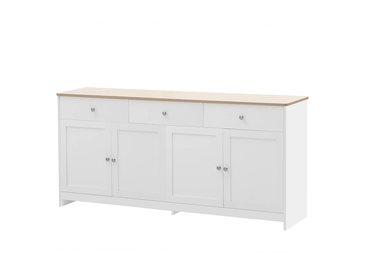 Buffet bas avec 4 portes et 3 tiroirs - bois MDF - décor chêne et blanc - pour salon ou cuisine - 160 x 37 x 75 cm