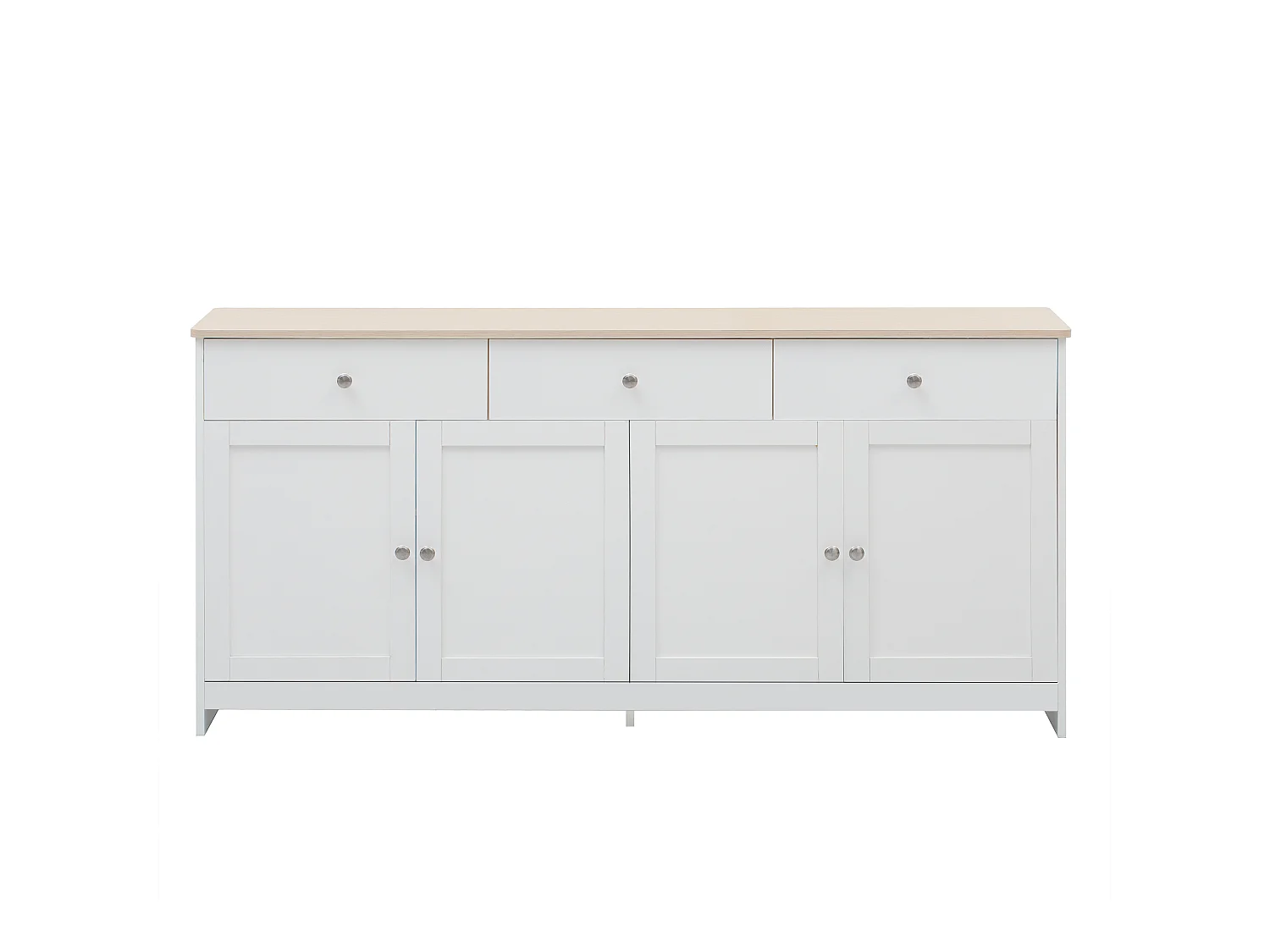 Aparador bajo con 4 puertas y 3 cajones - madera MDF - acabado en roble y blanco - para salón o cocina - 160 x 37 x 75 cm