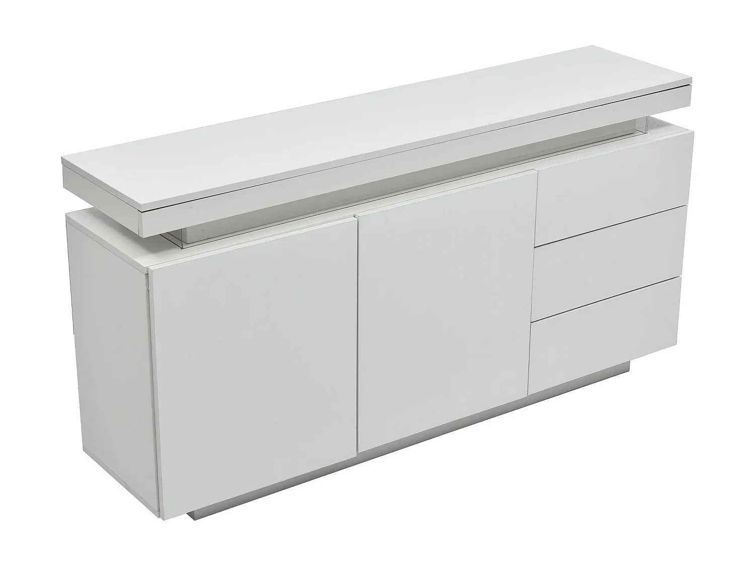 Aparador bajo con 2 puertas y 3 cajones - aparador alto brillo con luz LED - tablero de partículas - blanco